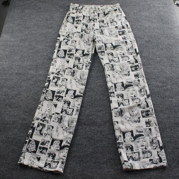 Reformation Jeans 26 Straight Leg Comic Print Newsprint High Rise White Denim - Picture 6 of 16